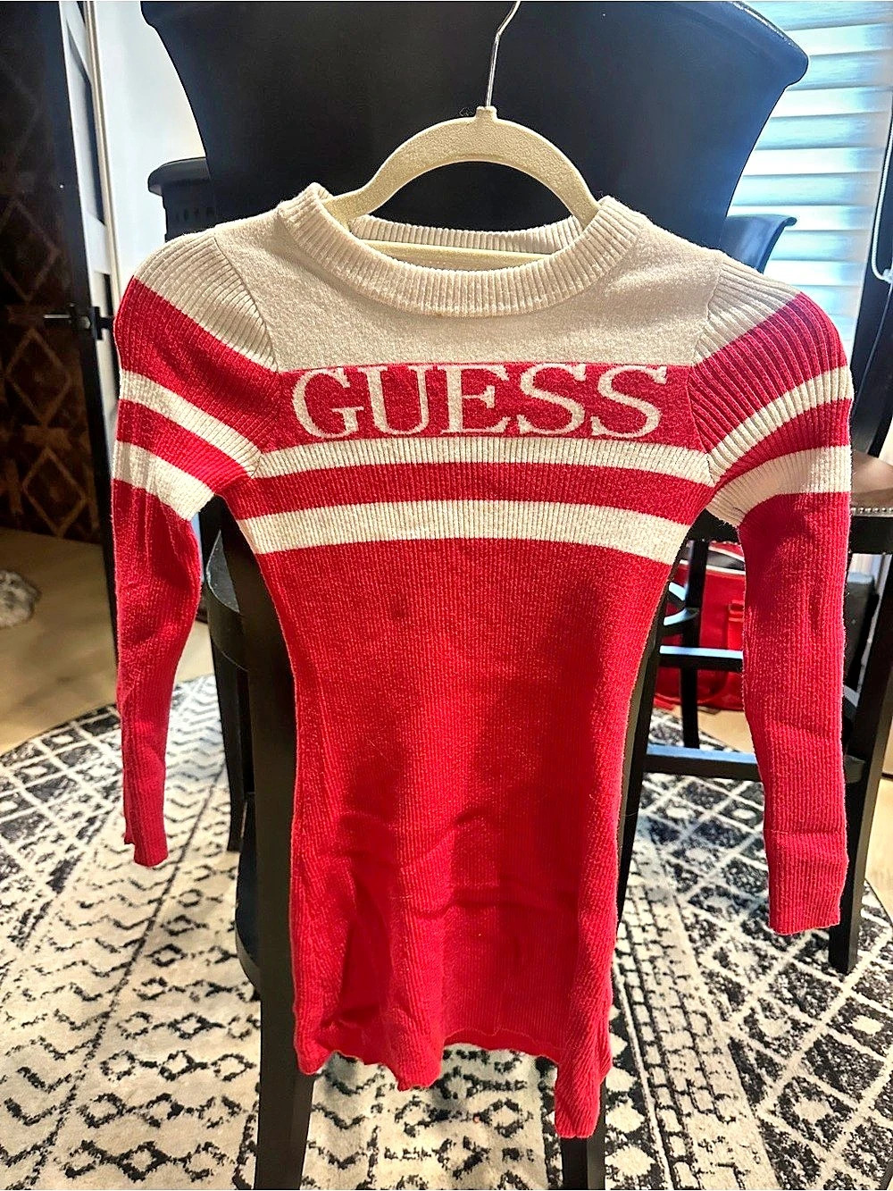 GUESS Stipes Sweater Mini Dress Stipes Striped Sweater Mini Dress Red & Cream